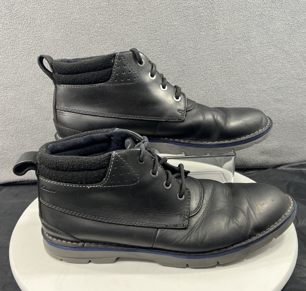 Clarks Varick Hill Chukka Ankle Boots Lace Up Black Blue Leather Men Size 11